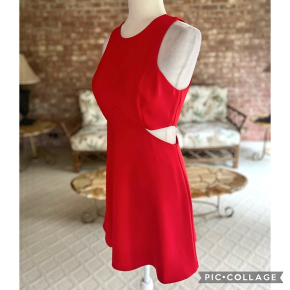 Express Red Cutout Side Fit & Flare Mini Dress 6 - Picture 6 of 16